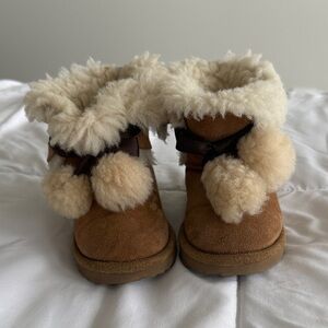 UGG Cozy Brown Toddler Booties with Cream Fur